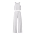 thumbnail image 6 of Mifsaly 2 Piece Linen Sets for Women Summer Casual Vacation Beach Matching Outfits Crop Tank Top and High Waisted Wide Leg Pants with Pockets White,L, 6 of 7