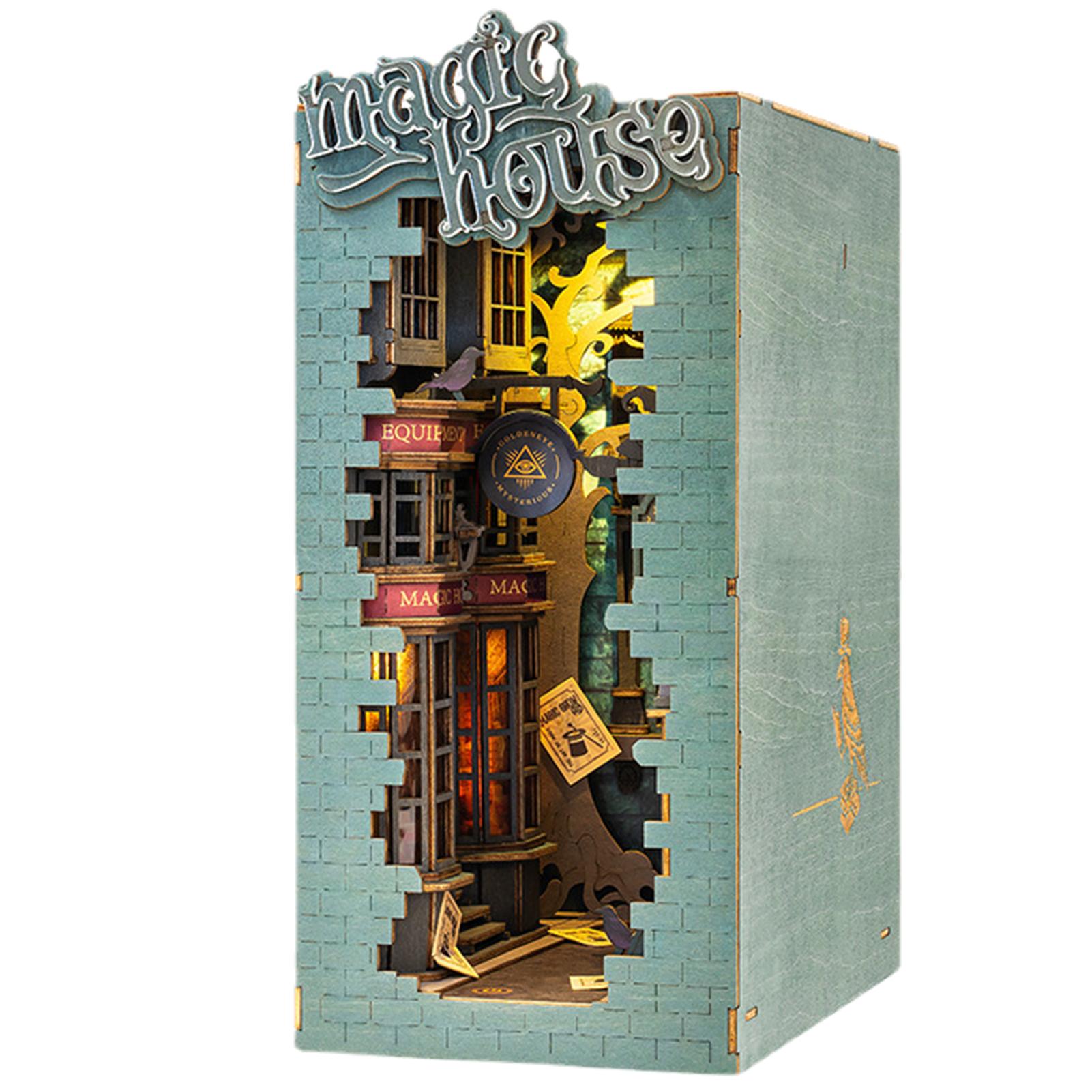 Wooden Book Nook DIY Book Corner Kit 3D Bookend Diorama Miniature