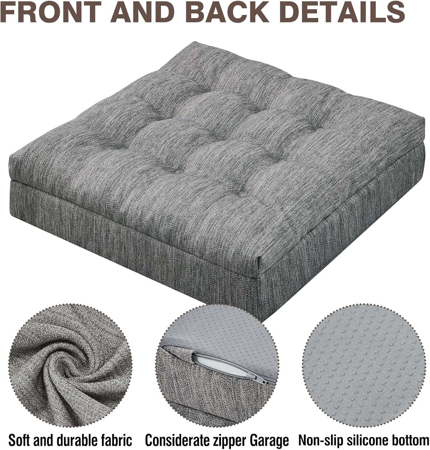 Memory Foam Recliner Cushion for Elderly, Patented Design Extra Large Seat Cushion, Dual-Layer Foam Chair Pad for Couch, Armchair, Wicker Chairs, Floor, 20 × 20 × 5in, Grey
