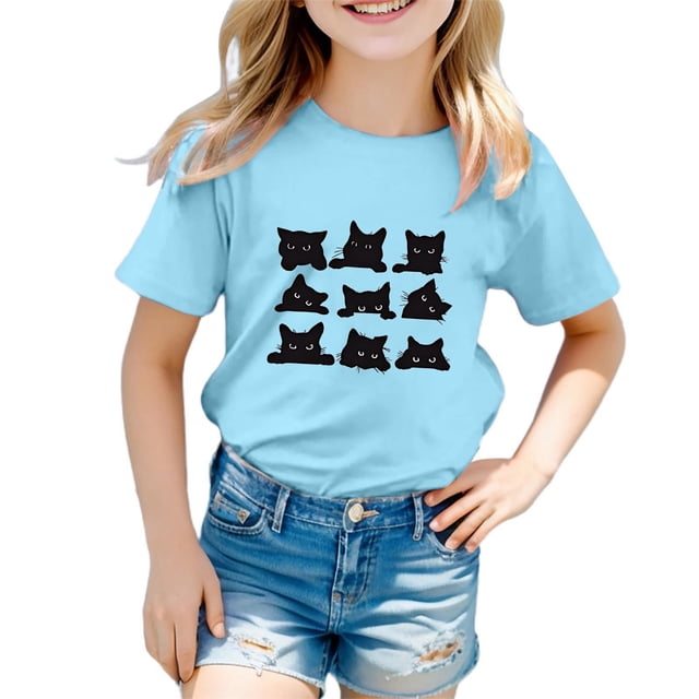 MIASHUI Hauts pour Filles Col Rond à la Mode T-Shirt Décontracté Ample à Manches Courtes pour Usage Quotidien et Actif