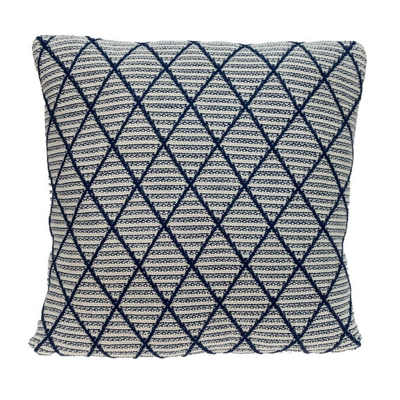 Parkland Collection Grove 20x20" Argyle Cotton Throw Pillow in Blue/Off White