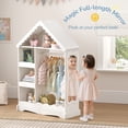 thumbnail image 4 of Curipeer Kids Dress Up Storage with Touch-Activated Light,Wood Armoire Wardrobe Closet with Mirror for Bedroom Playroom,White, 4 of 7