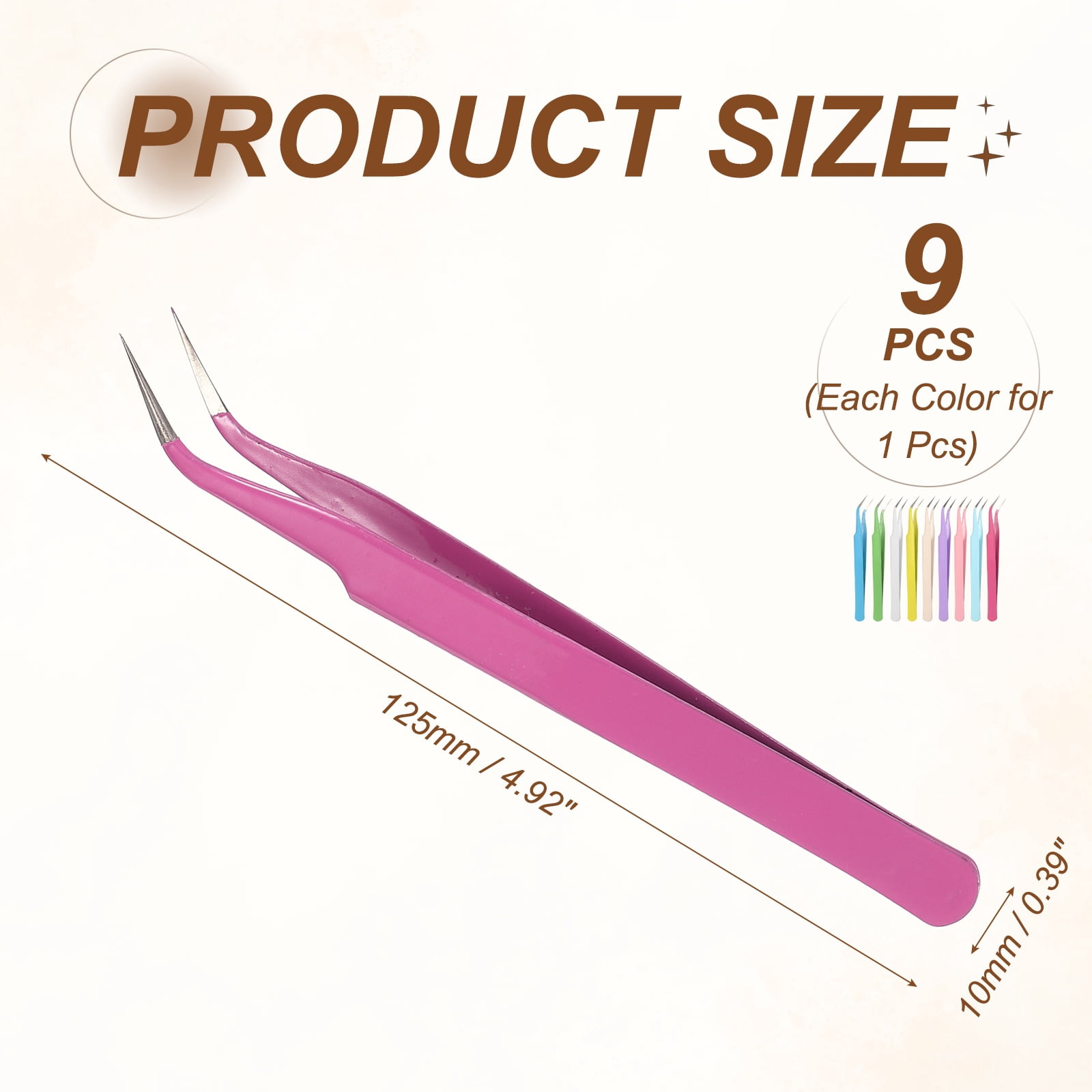 Uxcell 9Pcs Curved Pointed Craft Tweezers with Protective Cover, Anti-Static Stainless Steel Precision Tweezers Casual Beauty Tools for Eyelash Extensions, 9 Colors