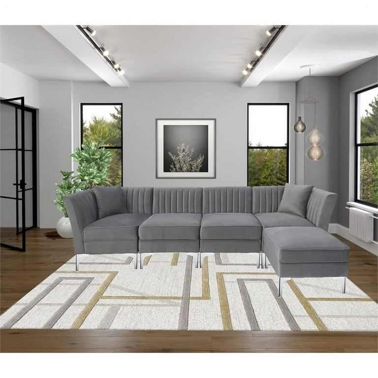 Taylor Reversible Upholstery Velvet Gray Fabric Modular Sectional