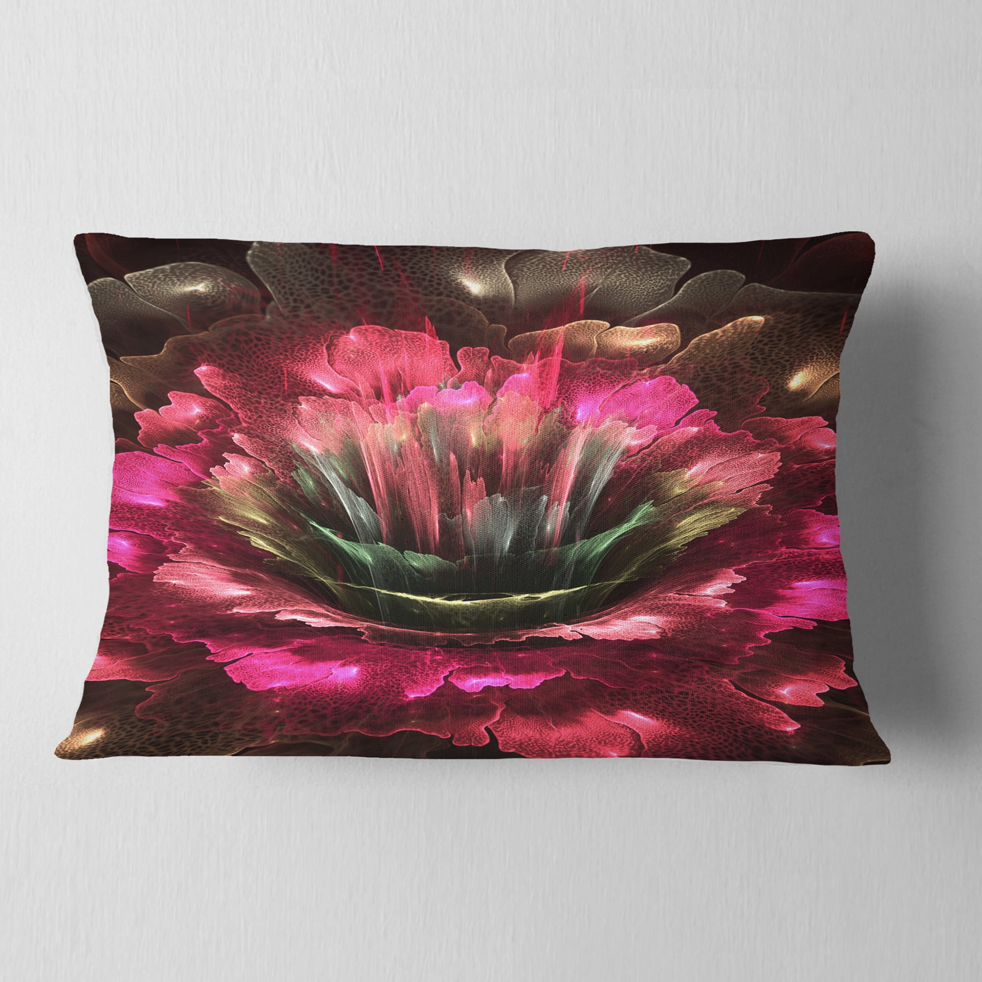 Designart Perfect Fractal Flower in Bright Red - Floral Throw Pillow - 12x20