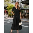 thumbnail image 5 of DARING DIVA Maxi V Neck Half Sleeve Drawstring Waisted Slit Dress S Black, 5 of 8