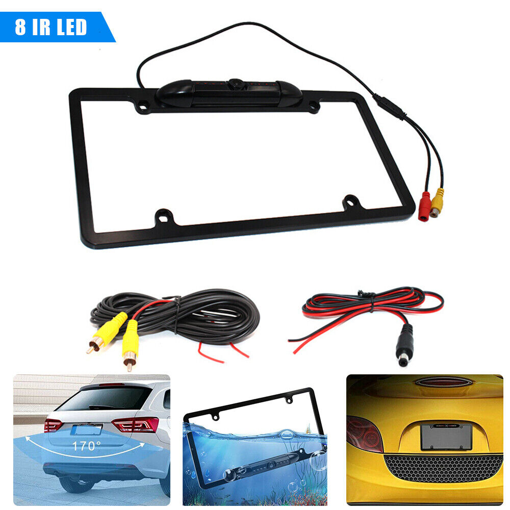 JahyElec HD Color CMOS Car License Plate Frame Mount Rear View Backup Camera 8 IR LED