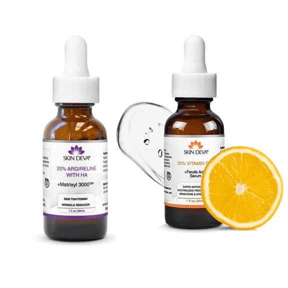 Skin Deva Vitamin C, E, Ferulic Antioxidant Serum + 20% Argireline Serum with Matrixyl 3000 Pure Hyaluronic Acid Serum (PACK OF 2)