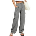 thumbnail image 7 of Frostluinai Women's Cargo Pants High Wasit Drawstyring Straight Wide Leg Pants Solid Color Baggy Yoga Pants Casual Athletic Pants with Pocket, 7 of 7