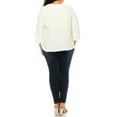 thumbnail image 4 of Women's Plus size Solid 3/4 Sleeve Blouse with Puff Sleeves and Lace and Pearl Accent, 4 of 5