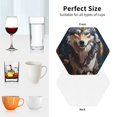 thumbnail image 6 of Pofeuu Oil Painting Tribal Wolf Print Coasters for Drinks, 4Pack PU Leather Coasters, Bar Drink Coasters for Tabletop Protection, Furniture from Damage-Hexagon, 6 of 6