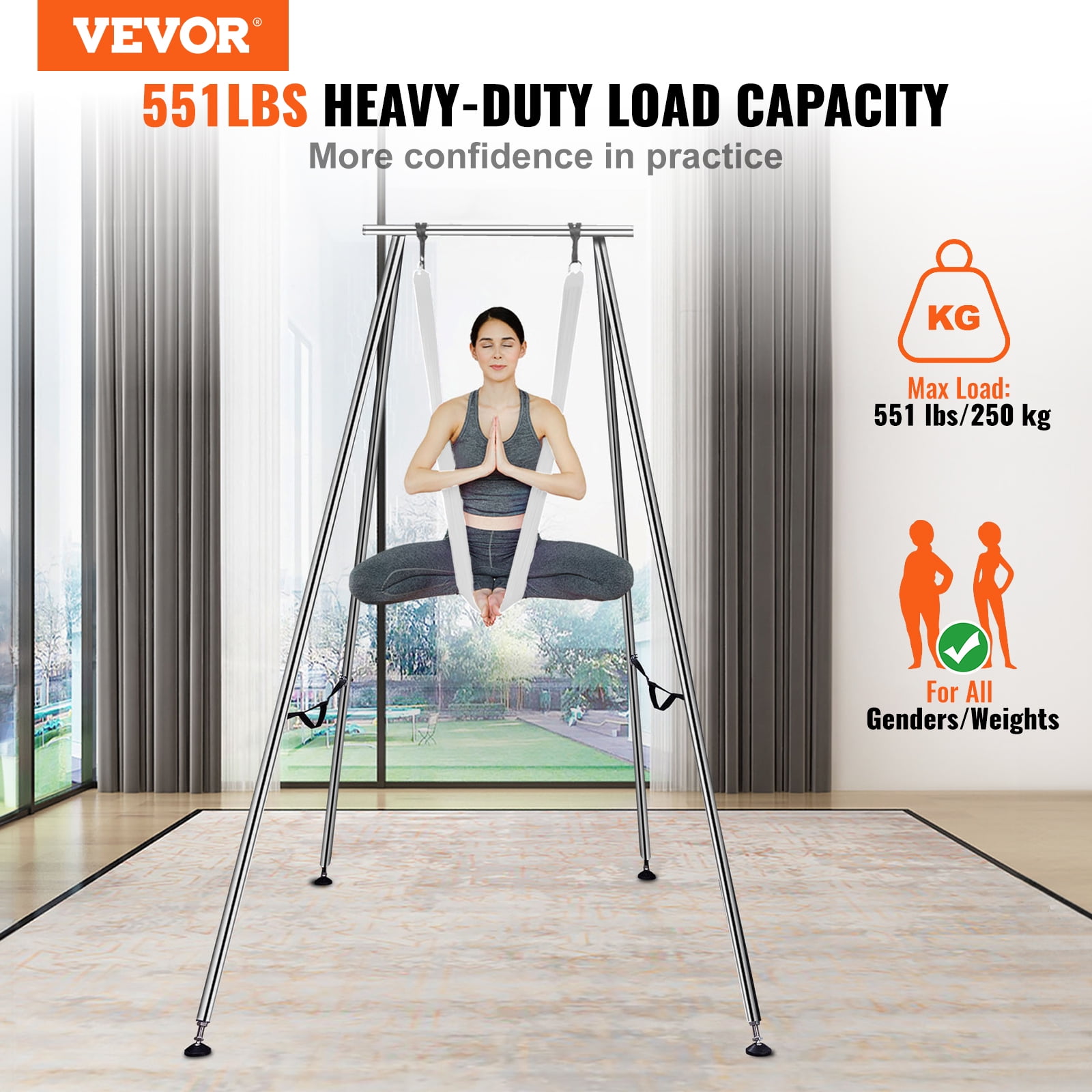 KFFKFF 551.15 lbs Yoga Swing Stand Hammock Aerial Silk Kit Load Yoga Frame White