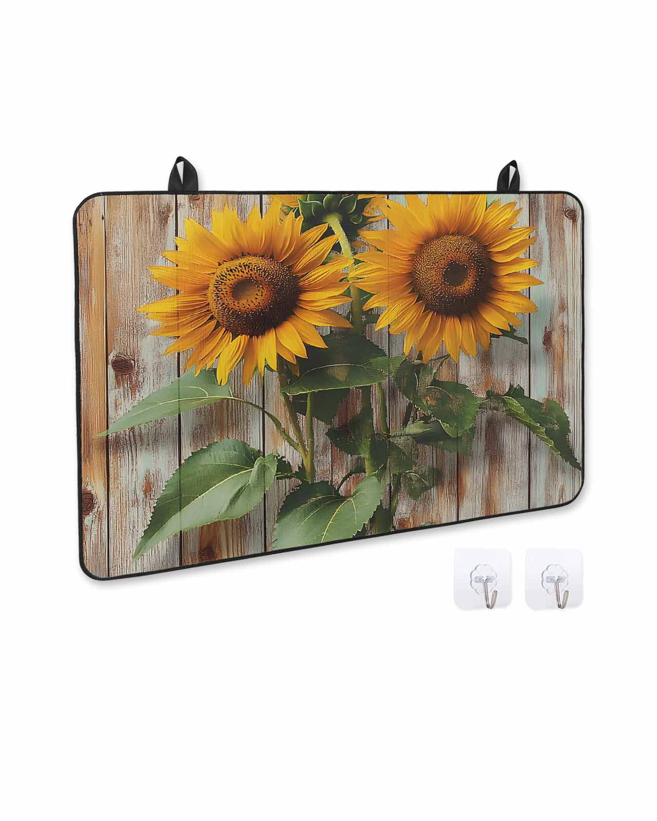 nqOlkjepod Large Induction Cooktop Protector Mat 24"x21", Vintage Wood Sunflower Stove Top Covers for Electric Stove, Farmhouse Retro Flowers Stove Burner Cover Mats, Glass Top Stove Cover