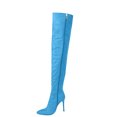 thumbnail image 2 of Tuobarr High Heels Women's Color Boots Sexy Pointed Zipper High Heel Thin Heel Large Knee Boots Sky Blue US Size 7.5, 2 of 4