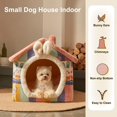 thumbnail image 6 of Cute Small Dog House Indoor, Foldable House Kennel Bed Mat with Cushion, L Size Tent Up to 25 Lbs, Dog Cave Bed with Non-Slip Bottom, Rainbow, 6 of 14
