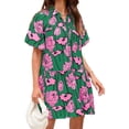 thumbnail image 2 of Short Sleeve Women Floral Print Loose Fit Lapel V-neck Casual Mini Dress, 2 of 7