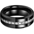 thumbnail image 3 of 8mm Tungsten Rings for Men Women Couple Eternity Anniversary Engagement Wedding Bands Fashion Jewelry Stone Inlay Beveled Polished Shiny Comfort Fit, 3 of 8