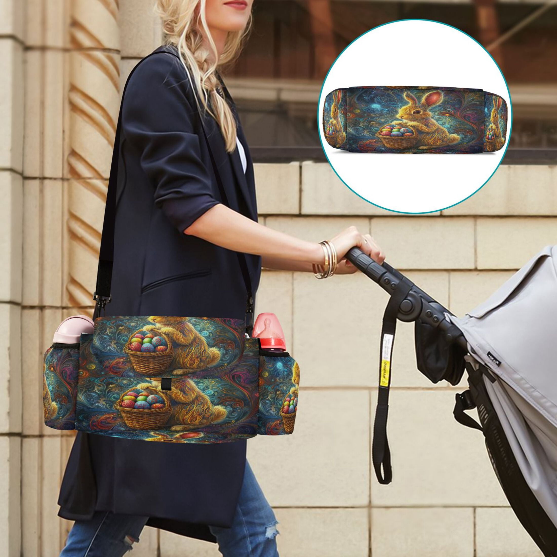DIXRUYEE Stroller Organizer Bunny with Eggs Printed