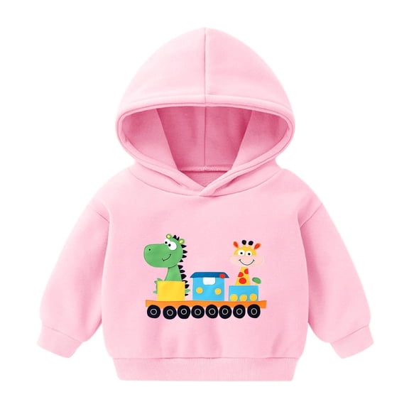 FAIOROI Toddler 3T Pink Kids Hoodie - Dinosaur & Giraffe on Train Print, 100% Polyester Machine Washable, Durable for 2-8 Years Casual/Play