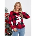 thumbnail image 4 of Musuos Matching Family Christmas Sweatshirts Long Sleeve Round Neck Reindeer Graphic Pullovers Plaid Tops, 4 of 9