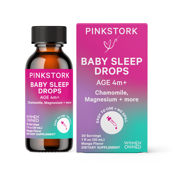 Pink Stork Baby Sleep Drops with Chamomile and Magnesium, Mango Flavor, 1 fl oz