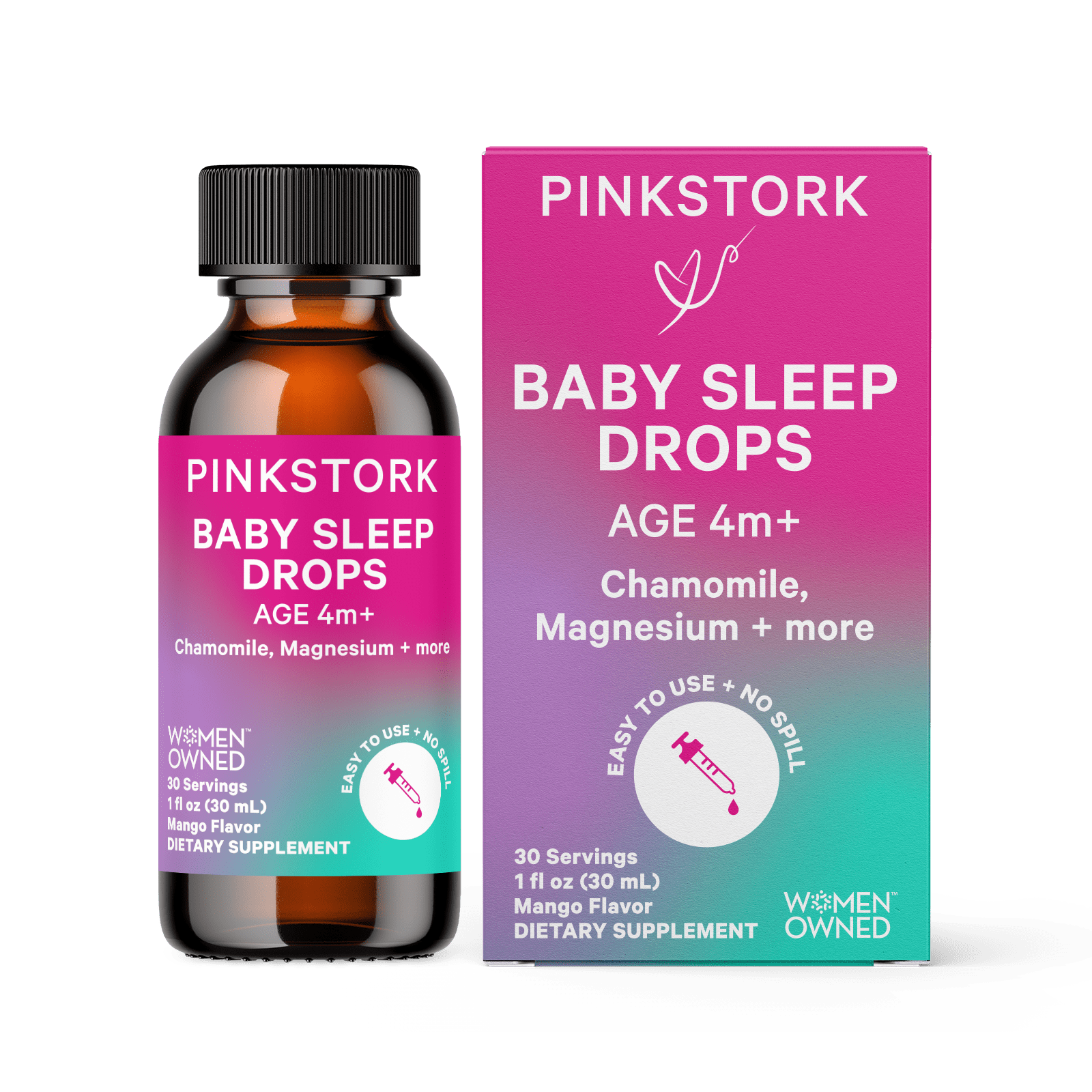 Pink Stork Baby Sleep Drops with Chamomile and Magnesium, Mango Flavor, 1 fl oz