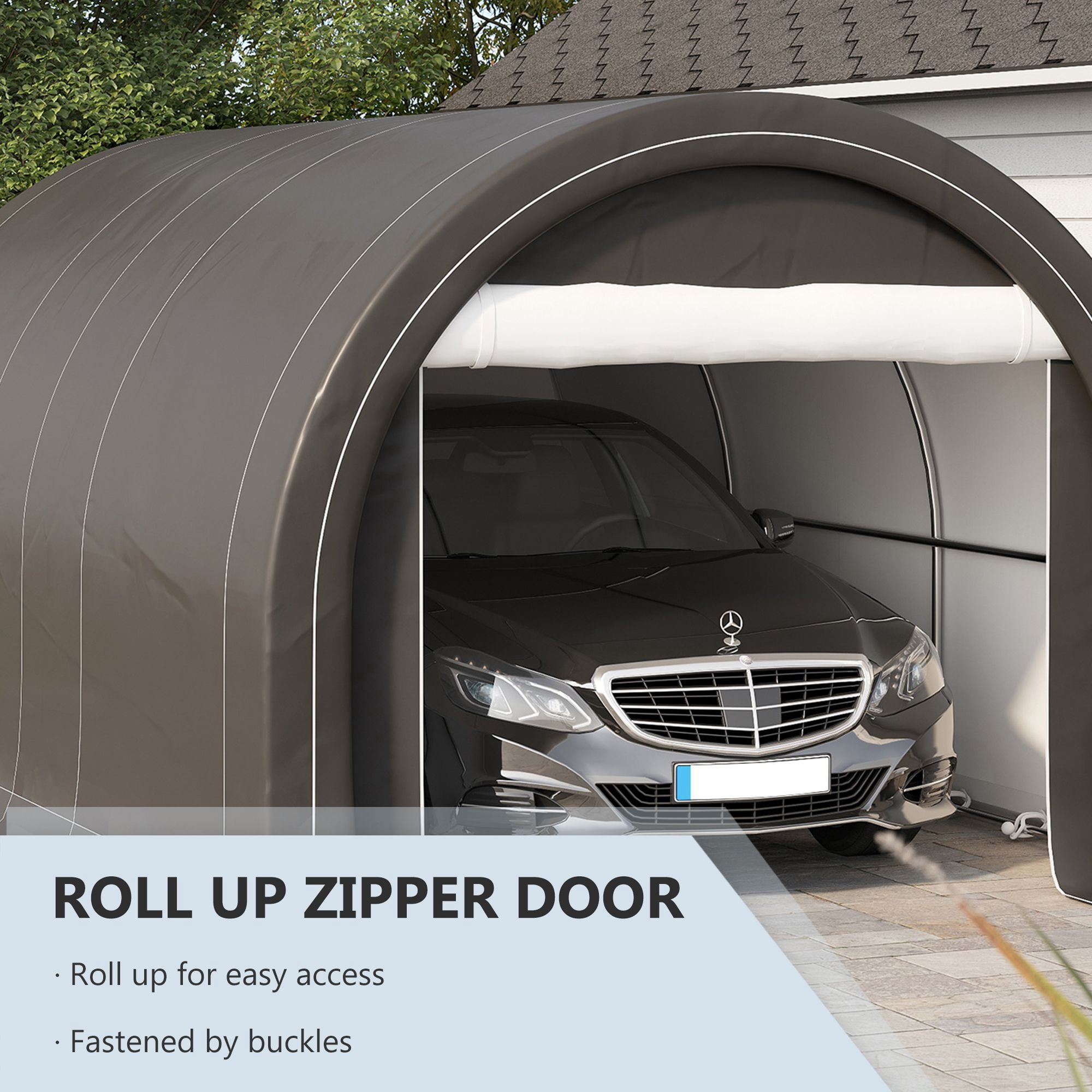 Outsunny 10' x 16' Carport, Heavy Duty Portable Garage Storage Tent with Galvanized Steel Frame and UV-Resistant PE Canopy, Gray Shelter for Car, Truck, Boat, or Garden Tools