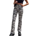 thumbnail image 2 of KOMOO Women Elastic Wide Leg Pants, Zebra Print Long Pant Casual High Waist Trousers Oversize, 2 of 7