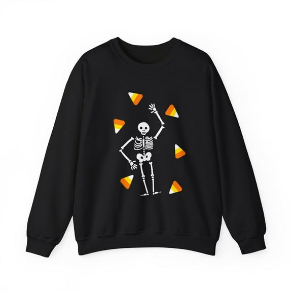 Funny Skeleton and Candy Corn Halloween Sweatshirt – Unisex Cozy Spooky Season Pullover