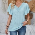 thumbnail image 5 of Bainana Women'S Stylish Fit Summer Tshirt Solid Color Ruffled Sleeve V Neck Tops Breathable Soft Ladies Casual Holiday School Work T Shirt Blue Size S, 5 of 5