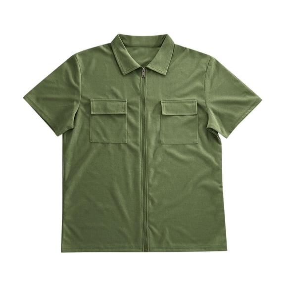 Tisuna Men'S Shirts Short Sleeve Zipper Down Quick Dry Summer T-Shirts Mens Classic Collared Casual Shirts With Pocket For Outdoor Performance Army Green Size L