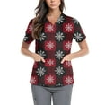 thumbnail image 2 of FrzhBrz Christmas Scrub Tops Women Xmas Snowflake Print Scrub Tops Plus Size Stretch Nursing Tops Soft Nurse Uniform with Pockets, 2 of 5