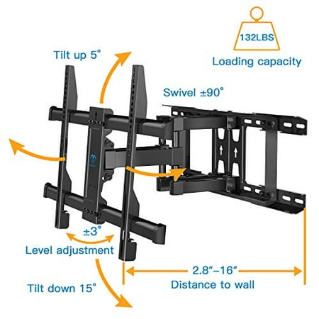Tv Wall Mount Full Motion Fits 16 18 24 Inches Wood Studs Articulating Swivel - Wall Full Of Tvs