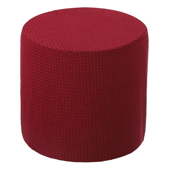 Ottoman Cover Round, Stretch Ottoman Slipcover Fit Diameter 9.8"-12.6", Non-Slip Footstool Protector Cover Wine Red