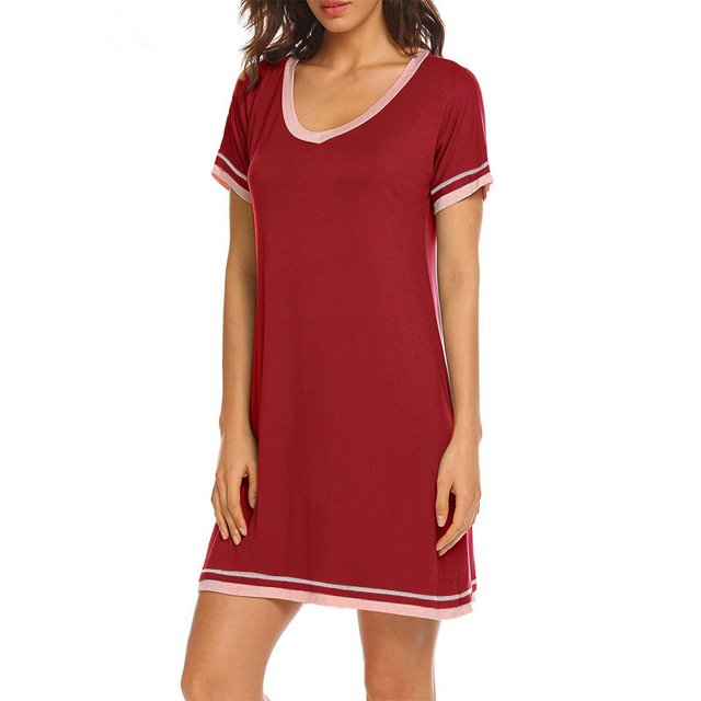 Nouvelle Robe à Manches Courtes Col Rond Contraste de Couleur Couture Ample Tenue de Maison Robe Mini Assortie