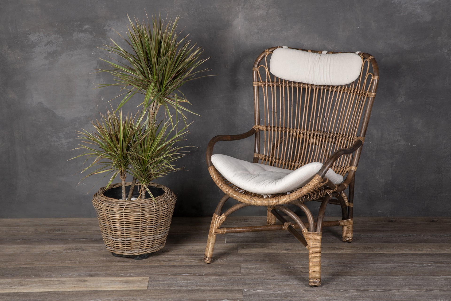 Kouboo Rattan Kobo Indoor & Outdoor Jar Planter Basket with Plastic Pot, Baskets for Indoor Plants Storage Laundry