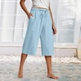 thumbnail image 2 of YUANGUANST Wide Leg Pants Woman Women's Fashionable And Casual Beach Style Cotton And Linen Cropped Pants Women's Cotton And Linen Pants Business Work Casual Pants, 2 of 4