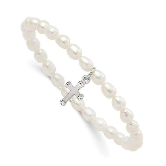 Auriga 925 Sterling Silver Cross Pearl Stretch Bracelet 5 inch for Women