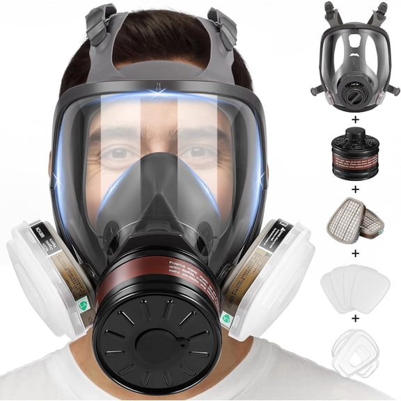 Gas Masks Survival Nuclear and Chemical,Reusable Full Face Respirator Gas Mask with 6001 and 40mm Activated Carbon Filter Against Gases Dust Organic Vapors Fume Chemical for Spray Paint Sanding