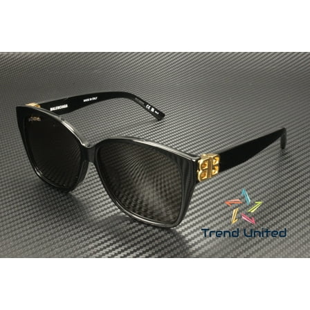 BALENCIAGA BB0135SA 001 Rectangular Black Gold Grey 59 mm Women's Sunglasses