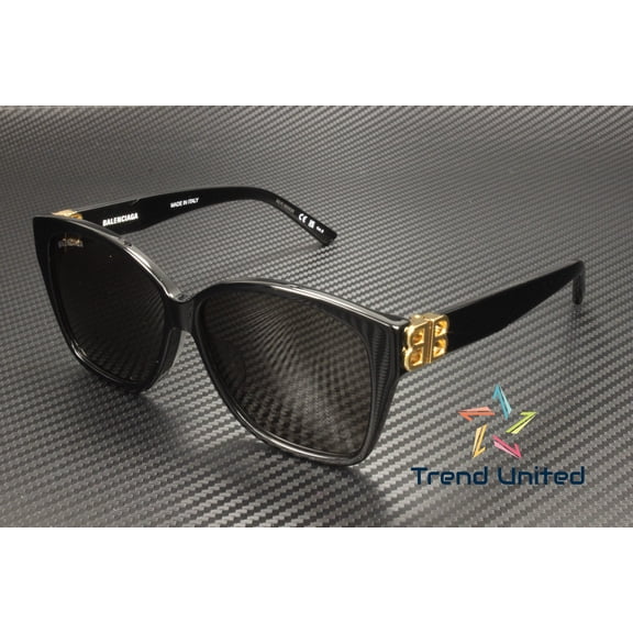 BALENCIAGA BB0135SA 001 Rectangular Black Gold Grey 59 mm Women's Sunglasses