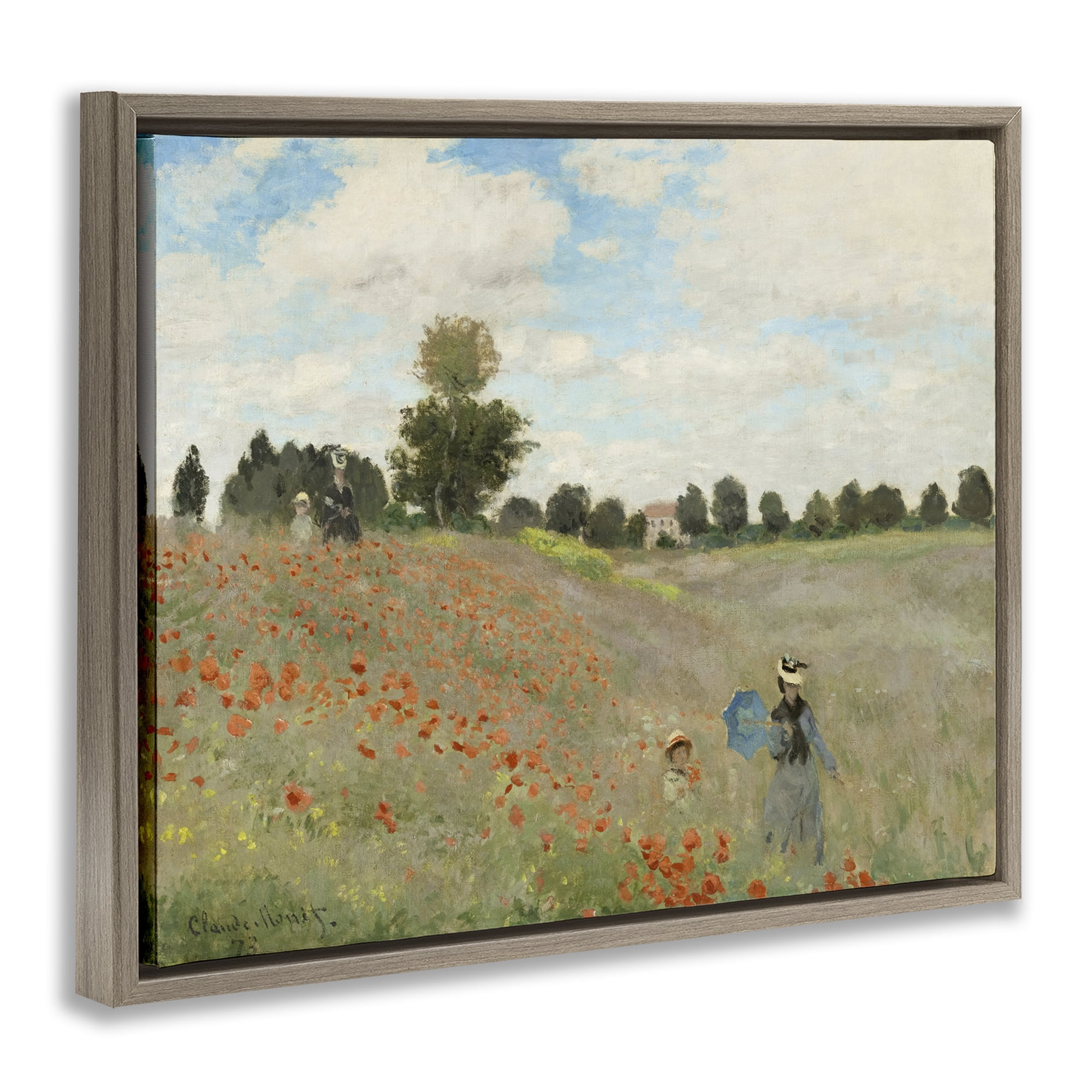 Stupell Industries Classic Monet Poppy Field Landscape & Nature Painting Brown Floater Framed Canvas Art Print Wall Art, 31 x 25