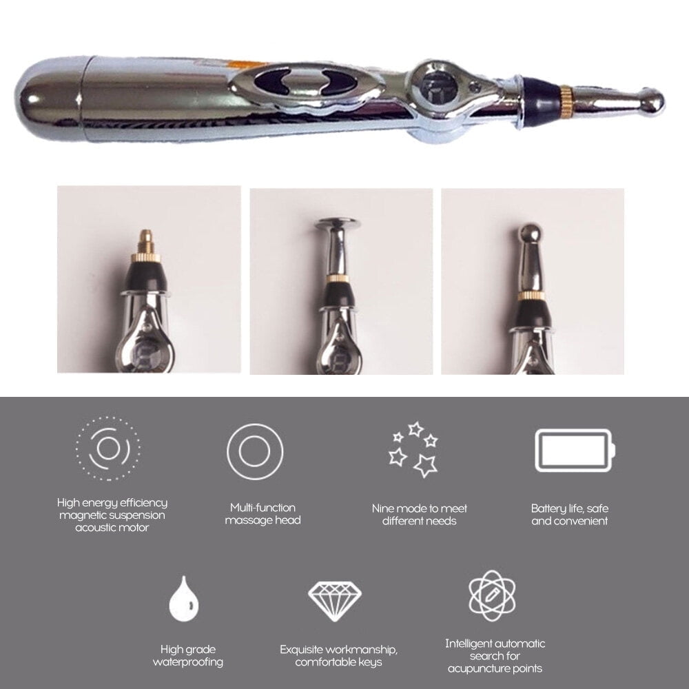 9-Gear Electronic Acupuncture Meridian Pen, Multi-Head Pulse Massage Pen for Pain Relief and Energy Circulation