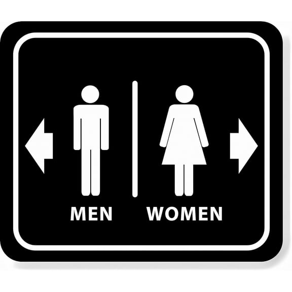 Bathroom Restroom Women Right Arrow Men Left Arrow Black Metal Tin Sign 12 x 8 Inches - Indoor Outdoor Use for Office, Restaurant, Public Building, Restroom Direction