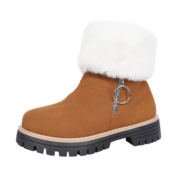 YLYL Women's Suede Winter Snow Boots Side Zipper Warm Fur Lined Chunky Heel Anti-Slip Outdoor Ankle Boots