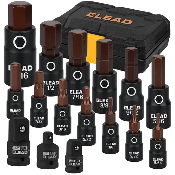 Juego de enchufes de impacto con brocas hexagonales ELEAD, 16 piezas, acero S2 SAE