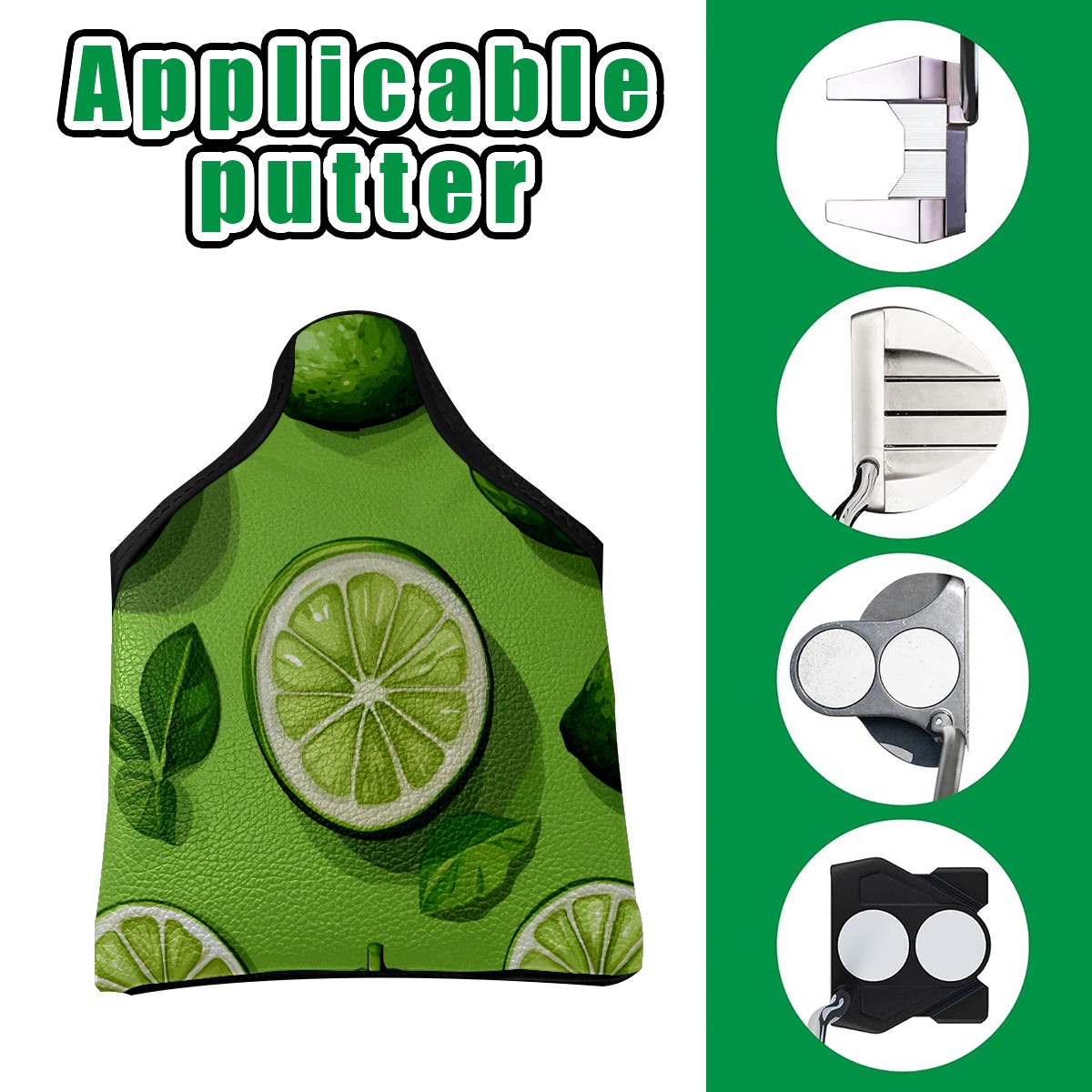 Golf Mallet Putter Cover Premium Leather Waterproof Golf Putter Head Cover with Magnetic Closure Green Lemon