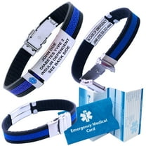 Universal Medical Data Ultra Slim Designer Medical ID Bracelet, Adjustable Hypoallergenic Silicone, Blue, with Emergency Card