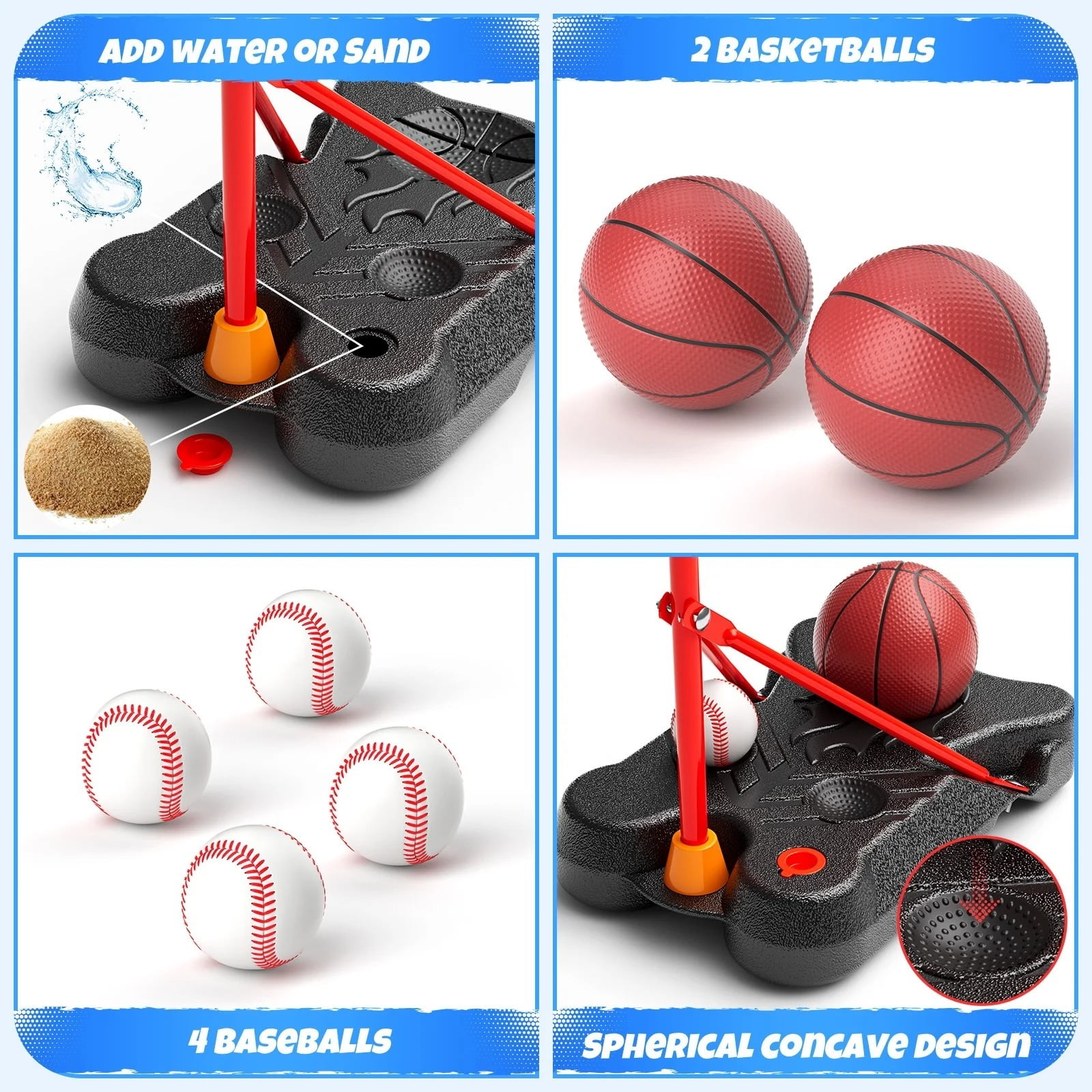 UQN 3 In 1 Kids/Toddlers Basketball Hoop,Baseball&T-Ball Sets for Kids 3-5,Adjustable Height, Indoor/Outdoor Sports Toys Gifts for Boys Girls Ages 2 3 4 5 6 7 8 Years Old, Christmas Birthday Gift.
