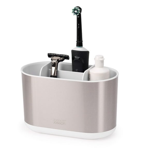 Joseph Joseph Duo Large Stainless Steel Toothbrush Holder for Bathroom Countertop – Rust-Resistant 4-Slot Toothbrush Organizer, Modern Design, Durable & Easy to Clean for Family, Kids & Adults